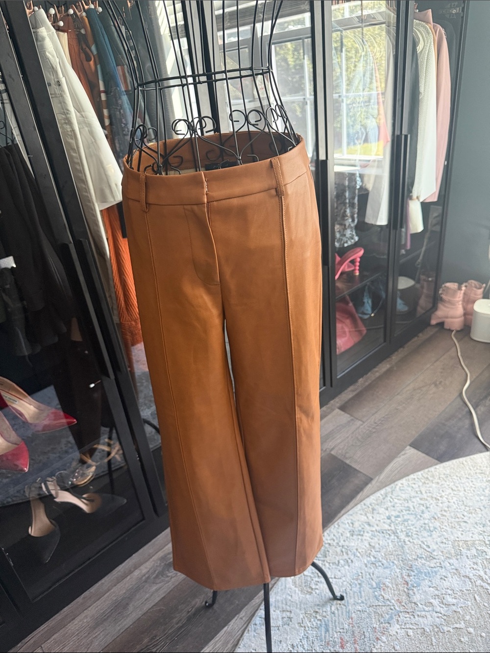 7 For All Mankind Wide-Leg Faux Leather Pants in Cognac